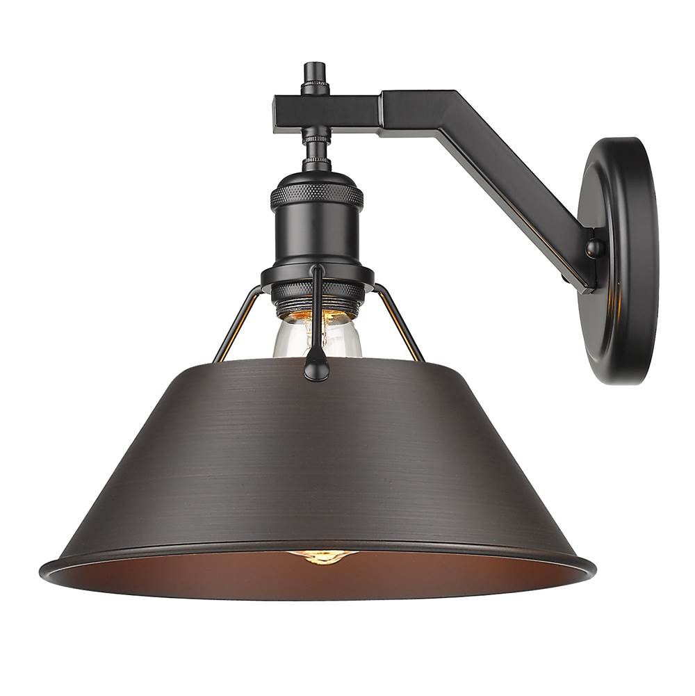 Golden Lighting 3306-1W BLK-RBZ Matte Black Yep By Golden Lighting Orwell 1-light Wall Sconce In Matte Black And Rubbed Bronze Shade Image 2