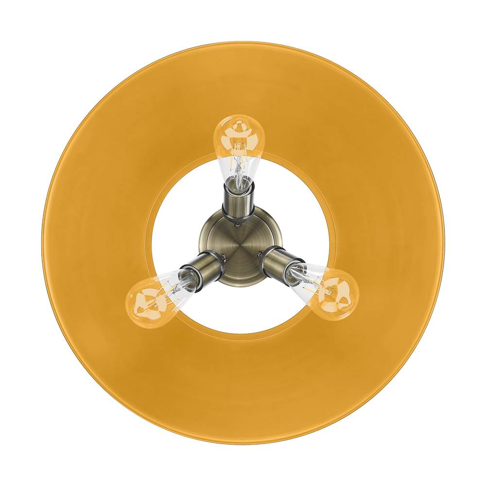 Golden Lighting Orwell Yep By Golden Lighting Orwell 3-light Flush Mount In Aged Brass And Auric Yellow Shade