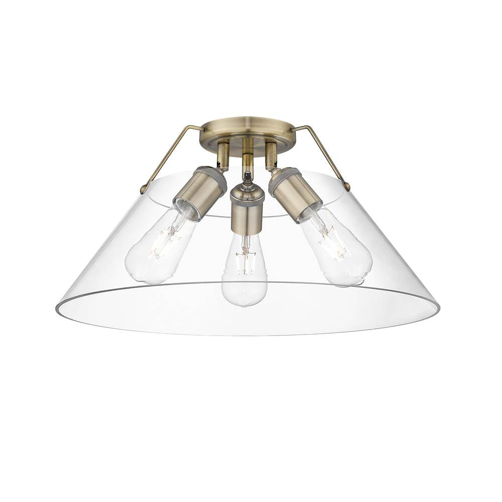 Golden Lighting 3306-3FM AB-CLR Aged Brass Yep By Golden Lighting Orwell 3-light Flush Mount In Aged Brass And Clear Glass Image 1
