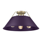 Golden Lighting 3306-3FM AB-EP Aged Brass Yep By Golden Lighting Orwell 3-light Flush Mount In Aged Brass And Exotic Purple Shade Image 1