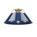 Golden Lighting 3306-3FM AB-NVY Aged Brass Yep By Golden Lighting Orwell 3-light Flush Mount In Aged Brass And Navy Blue Shade Image 1