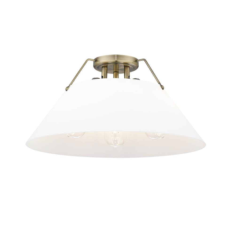 Golden Lighting 3306-3FM AB-OP Aged Brass Yep By Golden Lighting Orwell 3-light Flush Mount In Aged Brass And Opal Glass Image 1