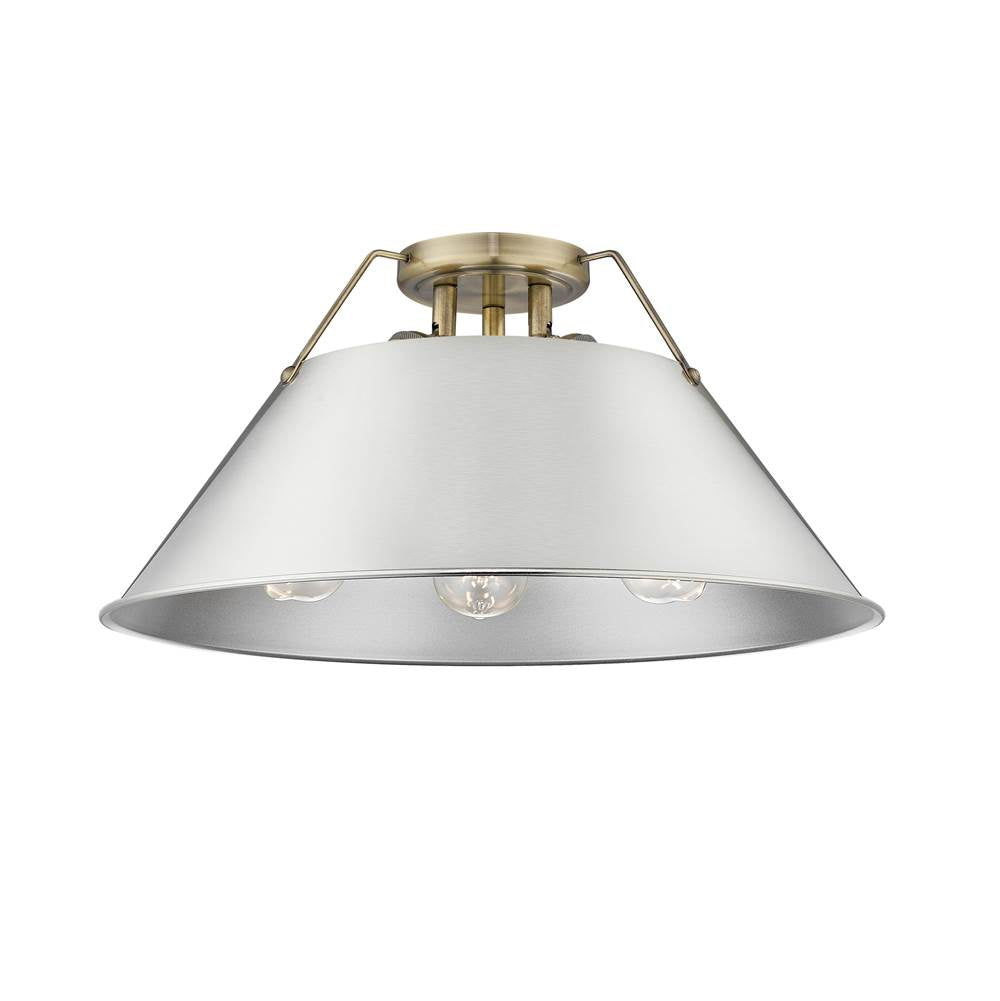 Golden Lighting 3306-3FM AB-PW Aged Brass Yep By Golden Lighting Orwell 3-light Flush Mount In Aged Brass And Pewter Shade Image 1