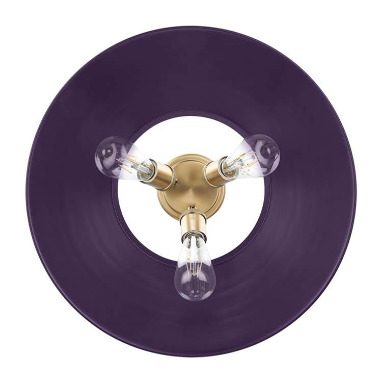 Golden Lighting Orwell Yep By Golden Lighting Orwell 3-light Flush Mount In Aged Brass And Exotic Purple Shade