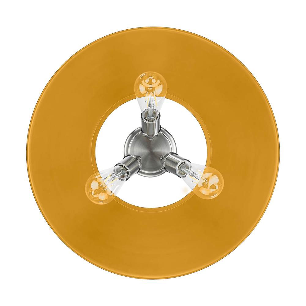 Golden Lighting Orwell Yep By Golden Lighting Orwell 3-light Flush Mount In Aged Brass And Auric Yellow Shade