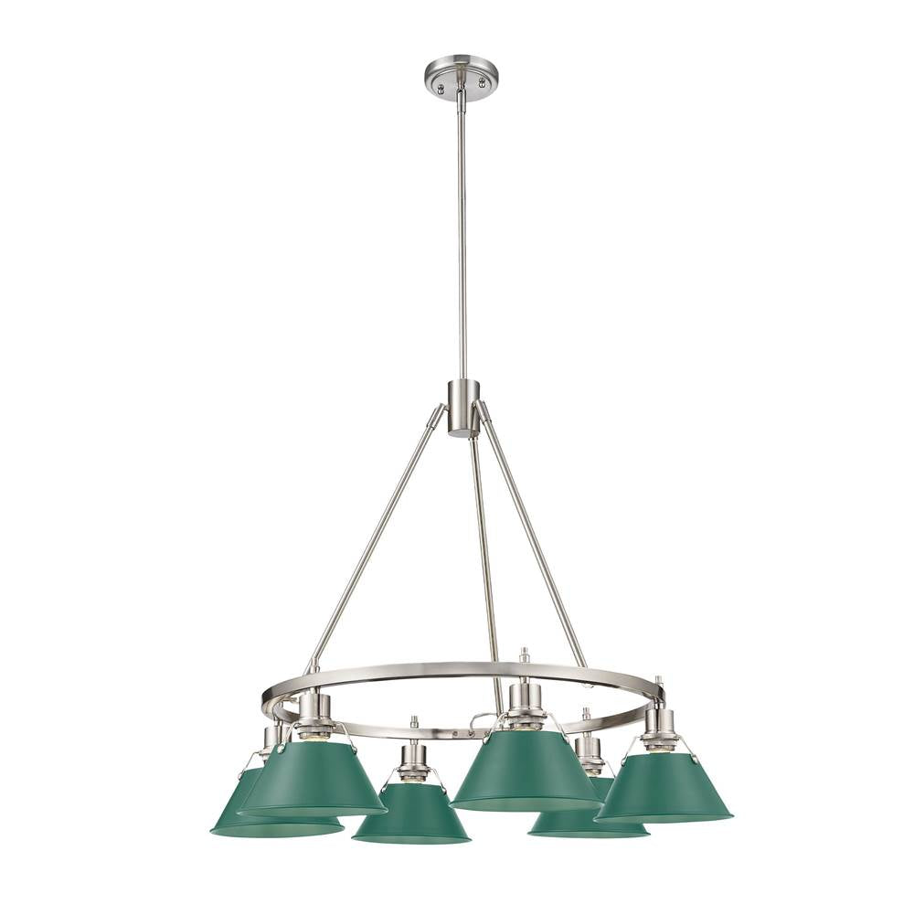Golden Lighting Orwell Yep By Golden Lighting Orwell 6-light Chandelier In Aged Brass And Pine Green Shade
