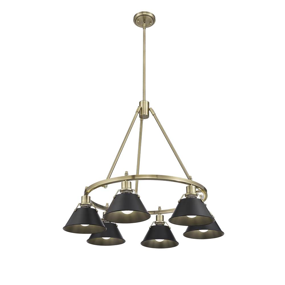 Golden Lighting 3306-6 AB-BLK Aged Brass Yep By Golden Lighting Orwell 6-light Chandelier In Aged Brass And Matte Black Shade Image 1