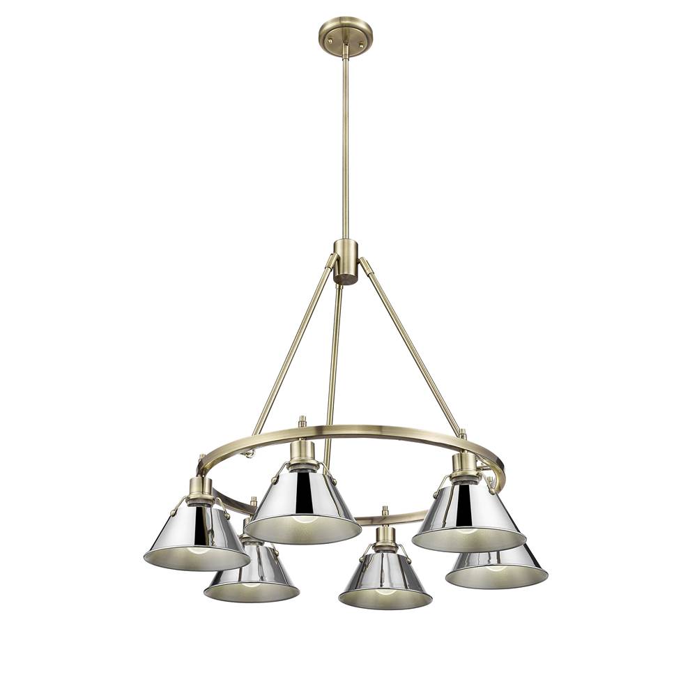 Golden Lighting 3306-6 AB-CH Aged Brass Yep By Golden Lighting Orwell 6-light Chandelier In Aged Brass And Chrome Shade Image 1