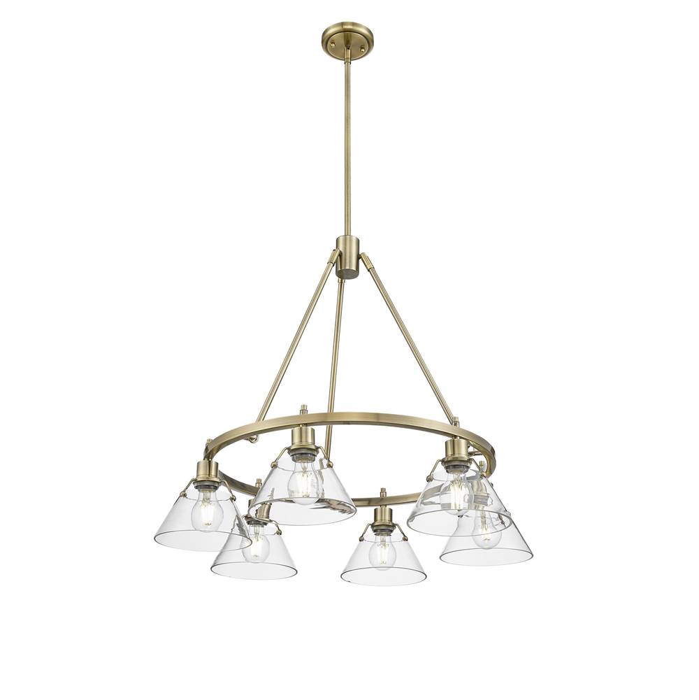 Golden Lighting 3306-6 AB-CLR Aged Brass Yep By Golden Lighting Orwell 6-light Chandelier In Aged Brass And Clear Glass Image 1