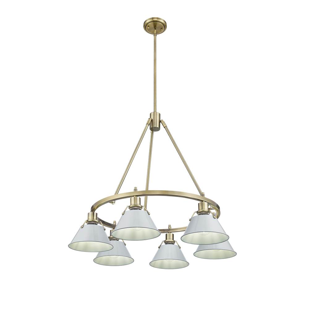 Golden Lighting 3306-6 AB-DB Aged Brass Yep By Golden Lighting Orwell 6-light Chandelier In Aged Brass And Dusky Blue Shade Image 1