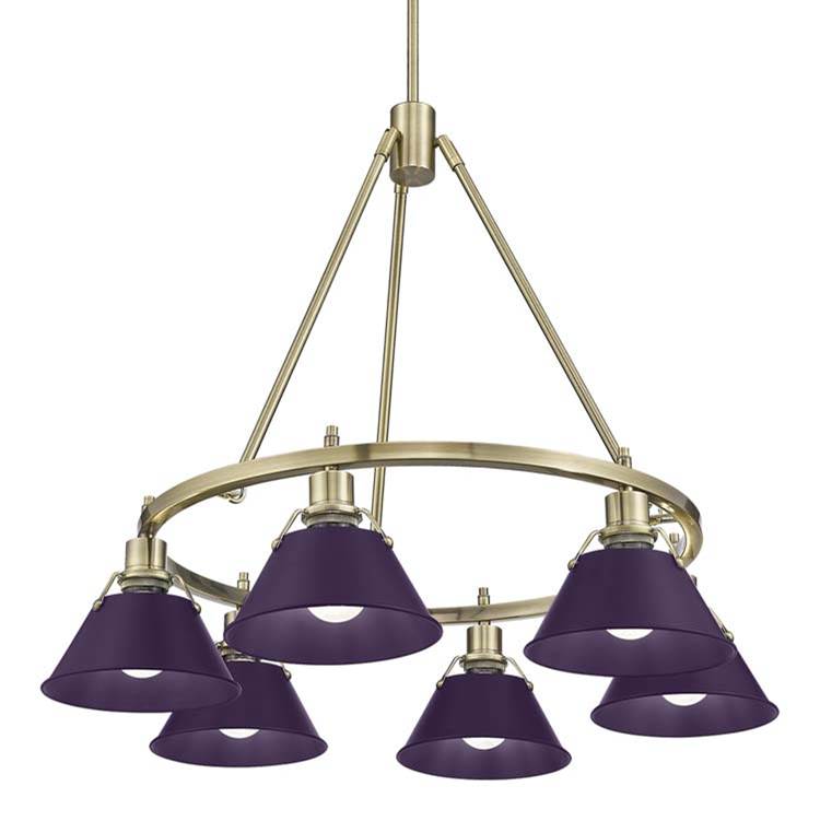 Golden Lighting 3306-6 AB-EP Aged Brass Yep By Golden Lighting Orwell 6-light Chandelier In Aged Brass And Exotic Purple Shade Image 1