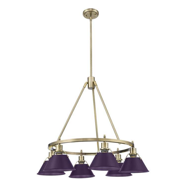 Golden Lighting Orwell Yep By Golden Lighting Orwell 6-light Chandelier In Aged Brass And Exotic Purple Shade