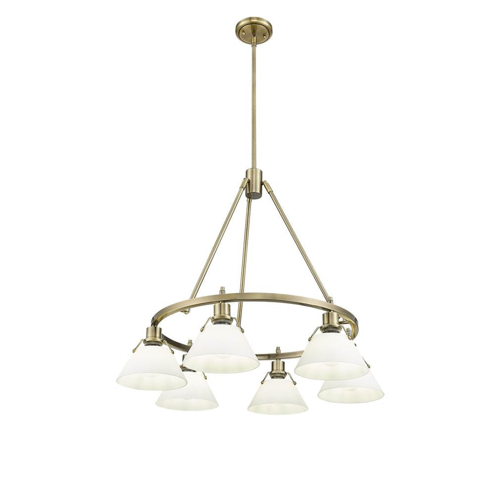 Golden Lighting 3306-6 AB-OP Aged Brass Yep By Golden Lighting Orwell 6-light Chandelier In Aged Brass And Opal Glass Image 1