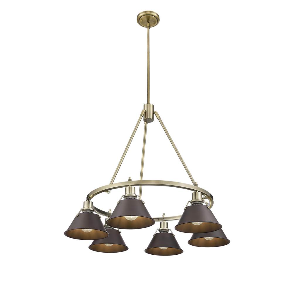 Golden Lighting 3306-6 AB-RBZ Aged Brass Yep By Golden Lighting Orwell 6-light Chandelier In Aged Brass And Rubbed Bronze Shade Image 1