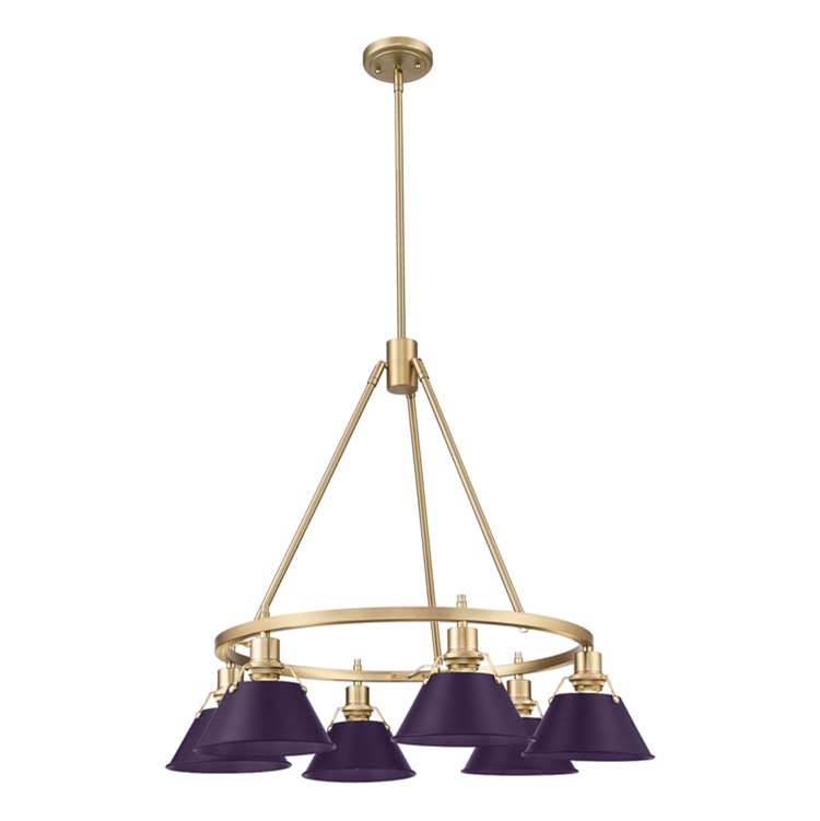 Golden Lighting Orwell Yep By Golden Lighting Orwell 6-light Chandelier In Aged Brass And Exotic Purple Shade