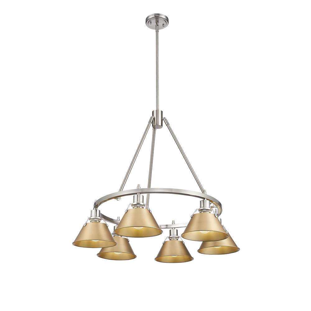 Golden Lighting 3306-6 PW-BCB Pewter Yep By Golden Lighting Orwell 6-light Chandelier In Pewter And Brushed Champagne Brass Shade Image 1