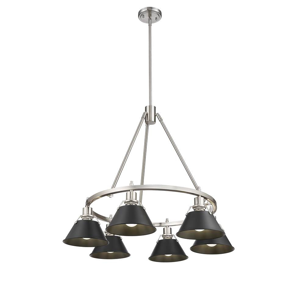 Golden Lighting 3306-6 PW-BLK Pewter Yep By Golden Lighting Orwell 6-light Chandelier In Pewter And Matte Black Shade Image 1
