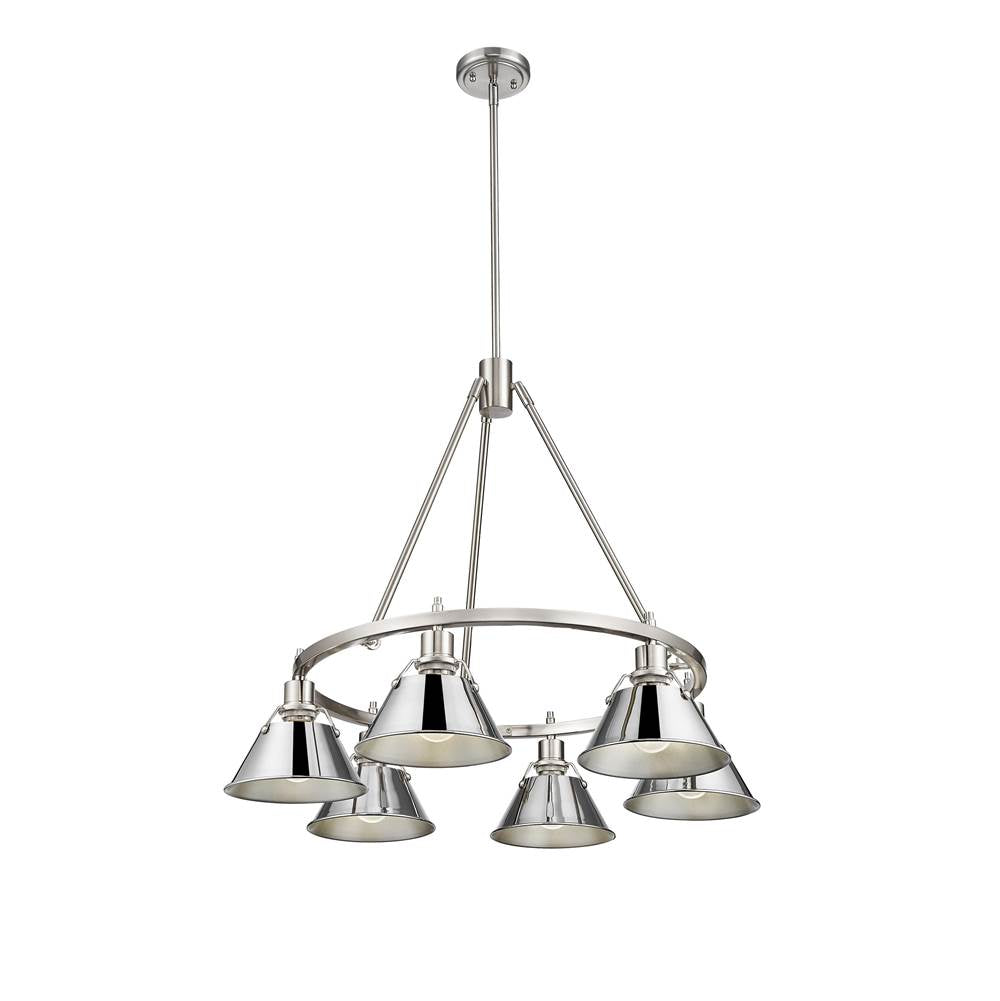 Golden Lighting 3306-6 PW-CH Pewter Yep By Golden Lighting Orwell 6-light Chandelier In Pewter And Chrome Shade Image 1