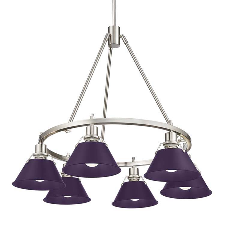 Golden Lighting 3306-6 PW-EP Pewter Yep By Golden Lighting Orwell 6-light Chandelier In Pewter And Exotic Purple Shade Image 1