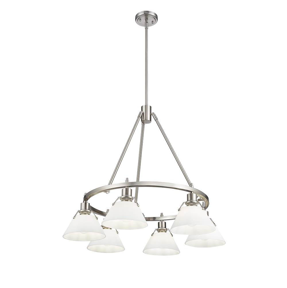 Golden Lighting 3306-6 PW-OP Pewter Yep By Golden Lighting Orwell 6-light Chandelier In Pewter And Opal Glass Image 1