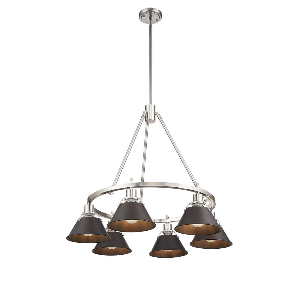 Golden Lighting 3306-6 PW-RBZ Pewter Yep By Golden Lighting Orwell 6-light Chandelier In Pewter And Rubbed Bronze Shade Image 1