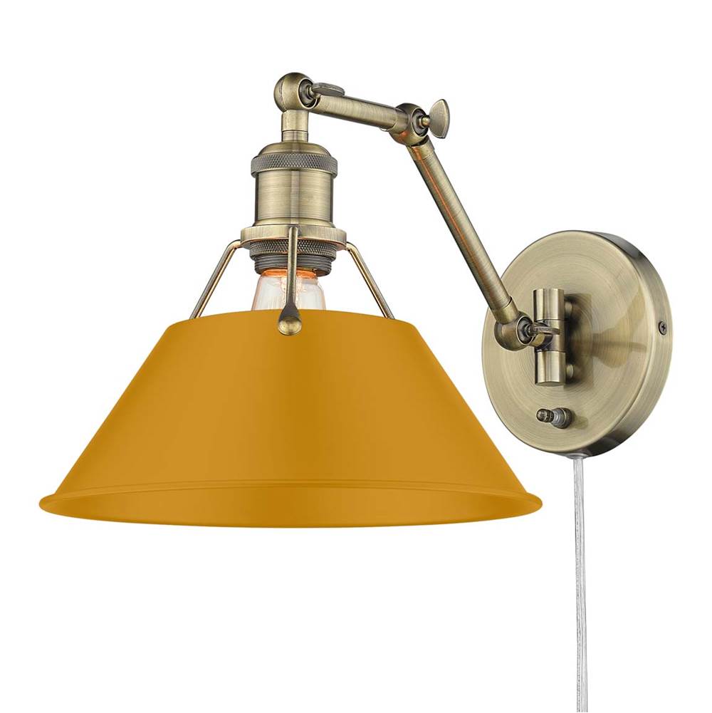 Golden Lighting 3306-A1W AB-AY Aged Brass Yep By Golden Lighting Orwell 1-light Swing Arm Wall Lamp In Aged Brass And Auric Yellow Shade Image 1