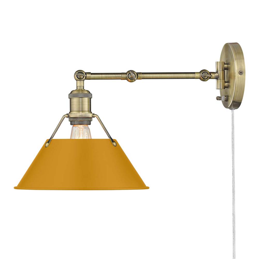 Golden Lighting Orwell Yep By Golden Lighting Orwell 1-light Swing Arm Wall Lamp In Aged Brass And Auric Yellow Shade