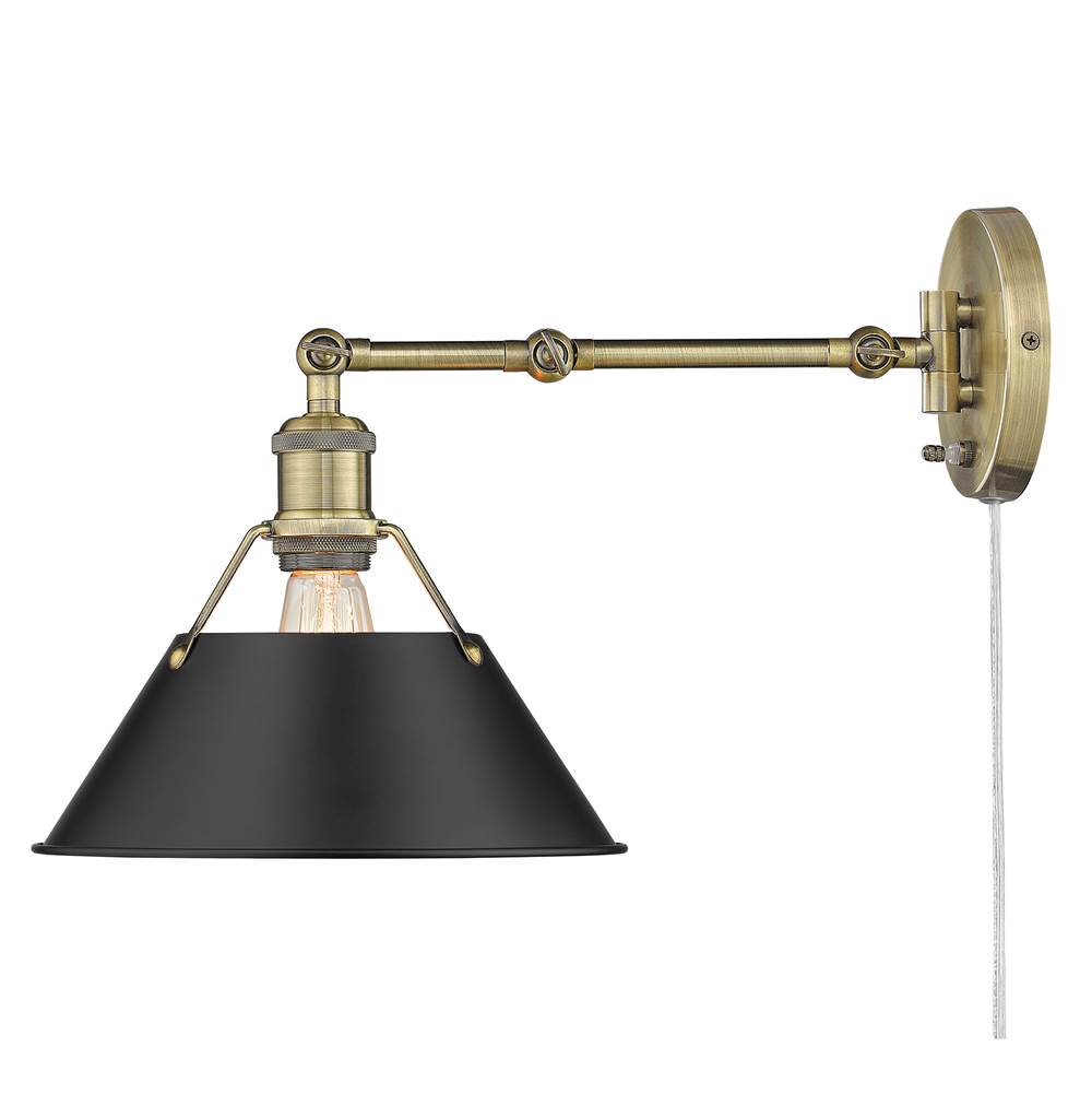 Golden Lighting Orwell Yep By Golden Lighting Orwell 1-light Swing Arm Wall Lamp In Aged Brass And Matte Black Shade
