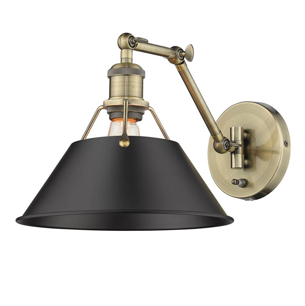 Golden Lighting 3306-A1W AB-BLK Aged Brass Yep By Golden Lighting Orwell 1-light Swing Arm Wall Lamp In Aged Brass And Matte Black Shade Image 2