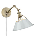 Golden Lighting 3306-A1W AB-DB Aged Brass Yep By Golden Lighting Orwell 1-light Swing Arm Wall Lamp In Aged Brass And Dusky Blue Shade Image 1