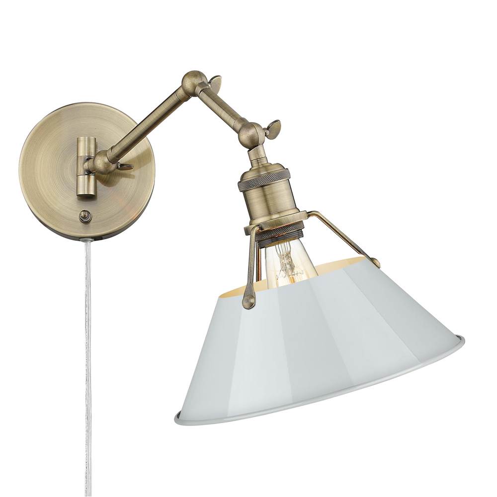 Golden Lighting 3306-A1W AB-DB Aged Brass Yep By Golden Lighting Orwell 1-light Swing Arm Wall Lamp In Aged Brass And Dusky Blue Shade Image 1