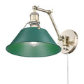 Golden Lighting 3306-A1W AB-GN Aged Brass Yep By Golden Lighting Orwell 1-light Swing Arm Wall Lamp In Aged Brass And Pine Green Shade Image 1