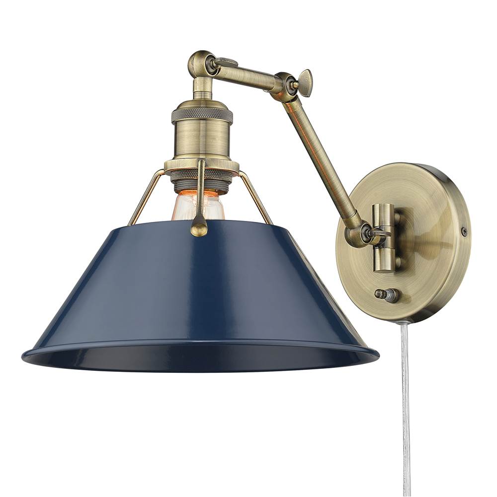 Golden Lighting 3306-A1W AB-NVY Aged Brass Yep By Golden Lighting Orwell 1-light Swing Arm Wall Lamp In Aged Brass And Navy Blue Shade Image 1