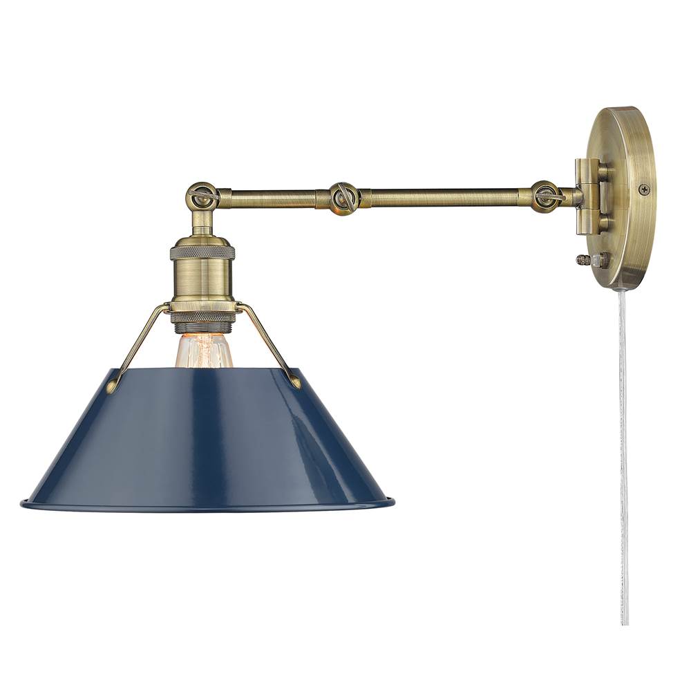 Golden Lighting Orwell Yep By Golden Lighting Orwell 1-light Swing Arm Wall Lamp In Aged Brass And Navy Blue Shade