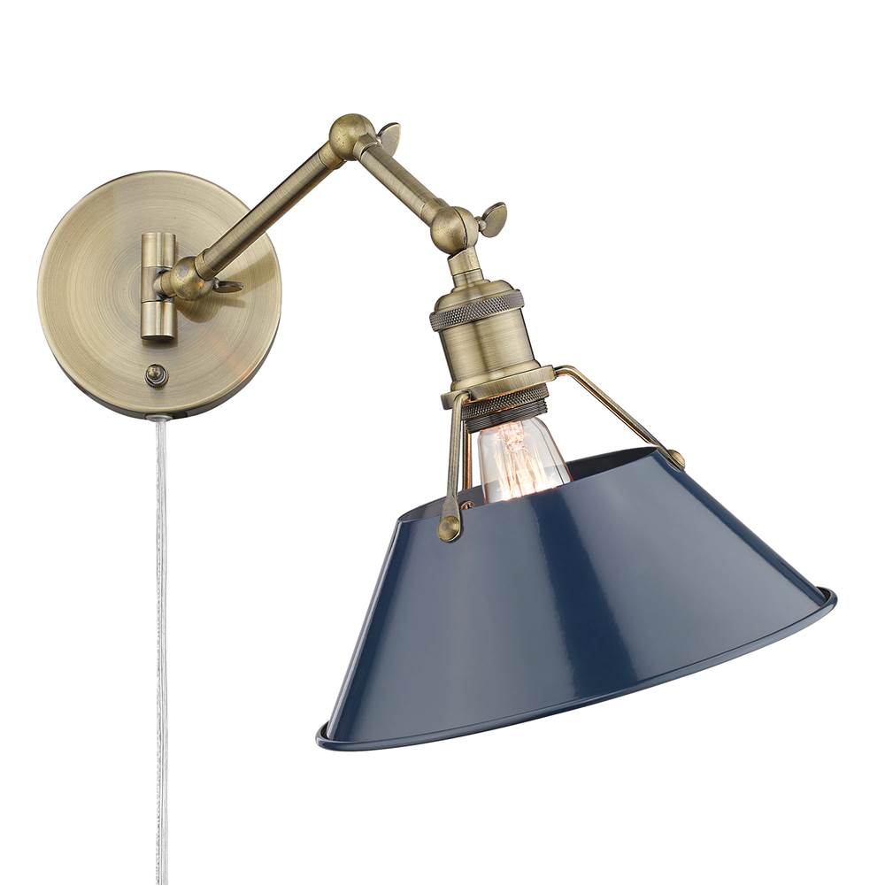 Golden Lighting 3306-A1W AB-NVY Aged Brass Yep By Golden Lighting Orwell 1-light Swing Arm Wall Lamp In Aged Brass And Navy Blue Shade Image 4