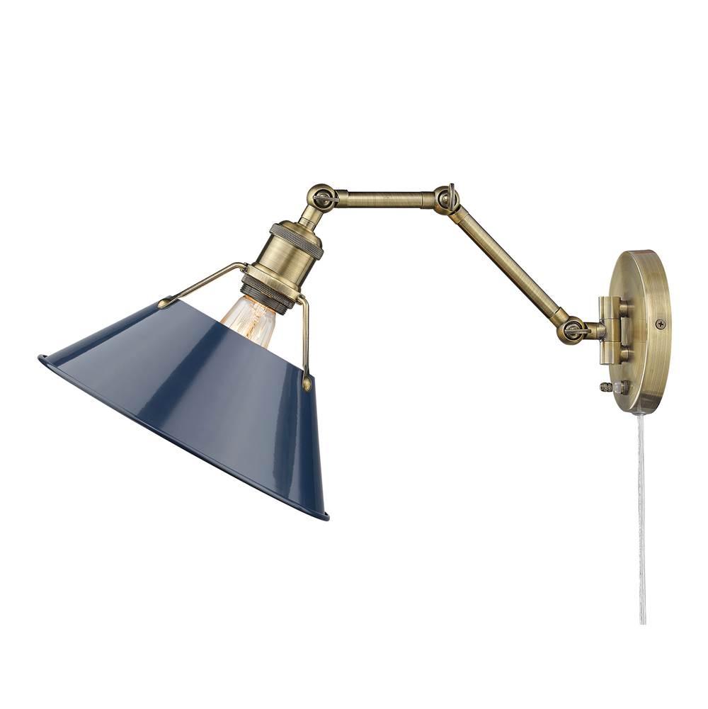 Golden Lighting 3306-A1W AB-NVY Aged Brass Yep By Golden Lighting Orwell 1-light Swing Arm Wall Lamp In Aged Brass And Navy Blue Shade Image 3