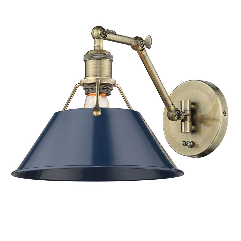 Golden Lighting 3306-A1W AB-NVY Aged Brass Yep By Golden Lighting Orwell 1-light Swing Arm Wall Lamp In Aged Brass And Navy Blue Shade Image 2