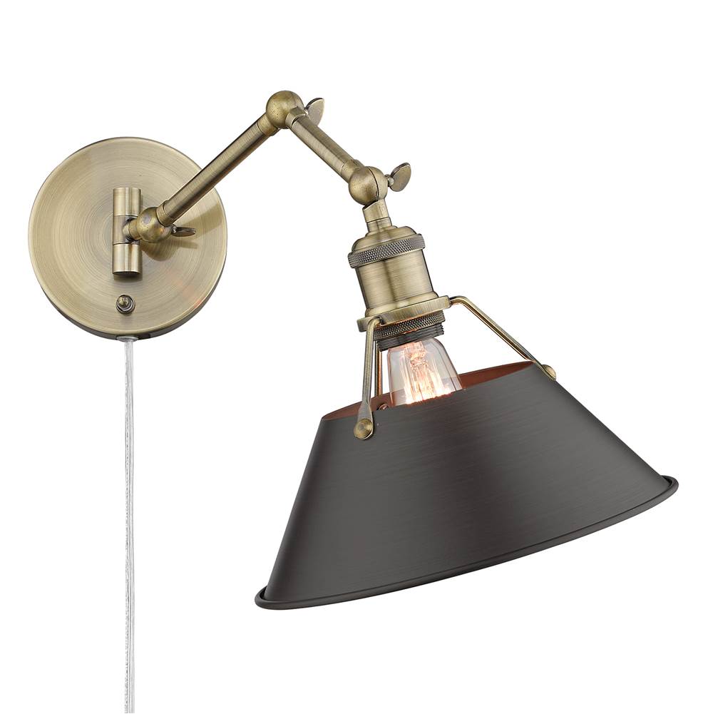 Golden Lighting 3306-A1W AB-RBZ Aged Brass Yep By Golden Lighting Orwell 1-light Swing Arm Wall Lamp In Aged Brass And Rubbed Bronze Shade Image 4