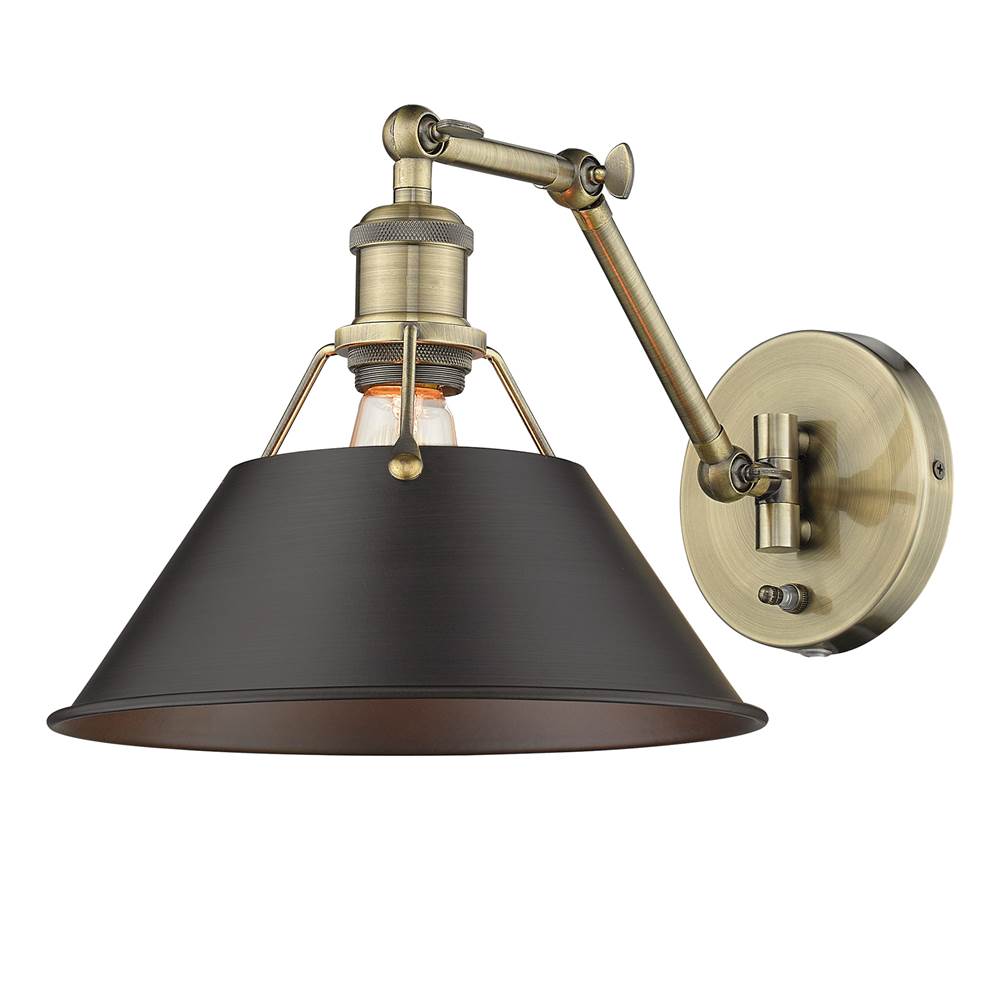 Golden Lighting 3306-A1W AB-RBZ Aged Brass Yep By Golden Lighting Orwell 1-light Swing Arm Wall Lamp In Aged Brass And Rubbed Bronze Shade Image 2
