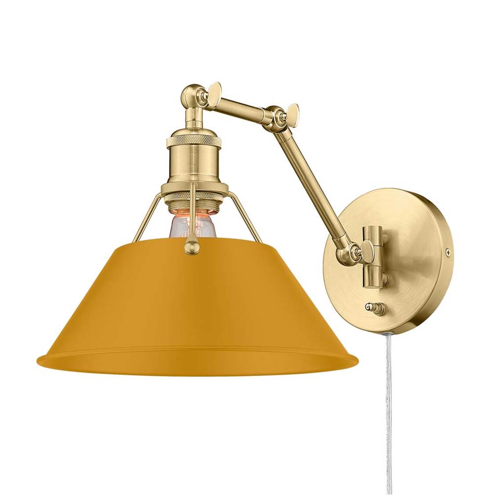 Golden Lighting Orwell Yep By Golden Lighting Orwell 1-light Swing Arm Wall Lamp In Aged Brass And Auric Yellow Shade