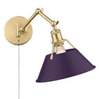 Golden Lighting Orwell Yep By Golden Lighting Orwell 1-light Swing Arm Wall Lamp In Aged Brass And Exotic Purple Shade
