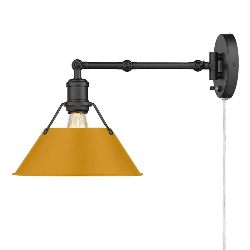 Golden Lighting Orwell Yep By Golden Lighting Orwell 1-light Swing Arm Wall Lamp In Aged Brass And Auric Yellow Shade
