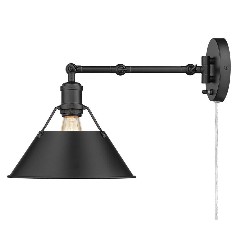 Golden Lighting Orwell Yep By Golden Lighting Orwell 1-light Swing Arm Wall Lamp In Aged Brass And Matte Black Shade