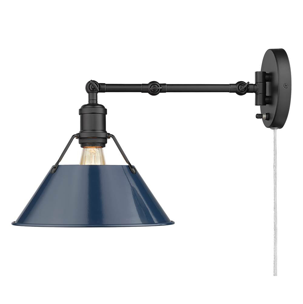 Golden Lighting Orwell Yep By Golden Lighting Orwell 1-light Swing Arm Wall Lamp In Aged Brass And Navy Blue Shade