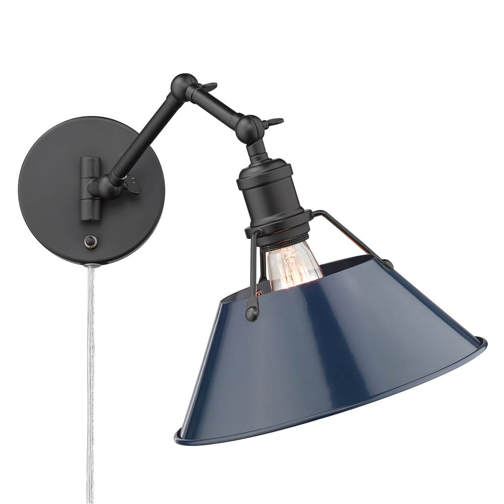 Golden Lighting 3306-A1W BLK-NVY Matte Black Yep By Golden Lighting Orwell 1-light Swing Arm Wall Lamp In Matte Black And Navy Blue Shade Image 4