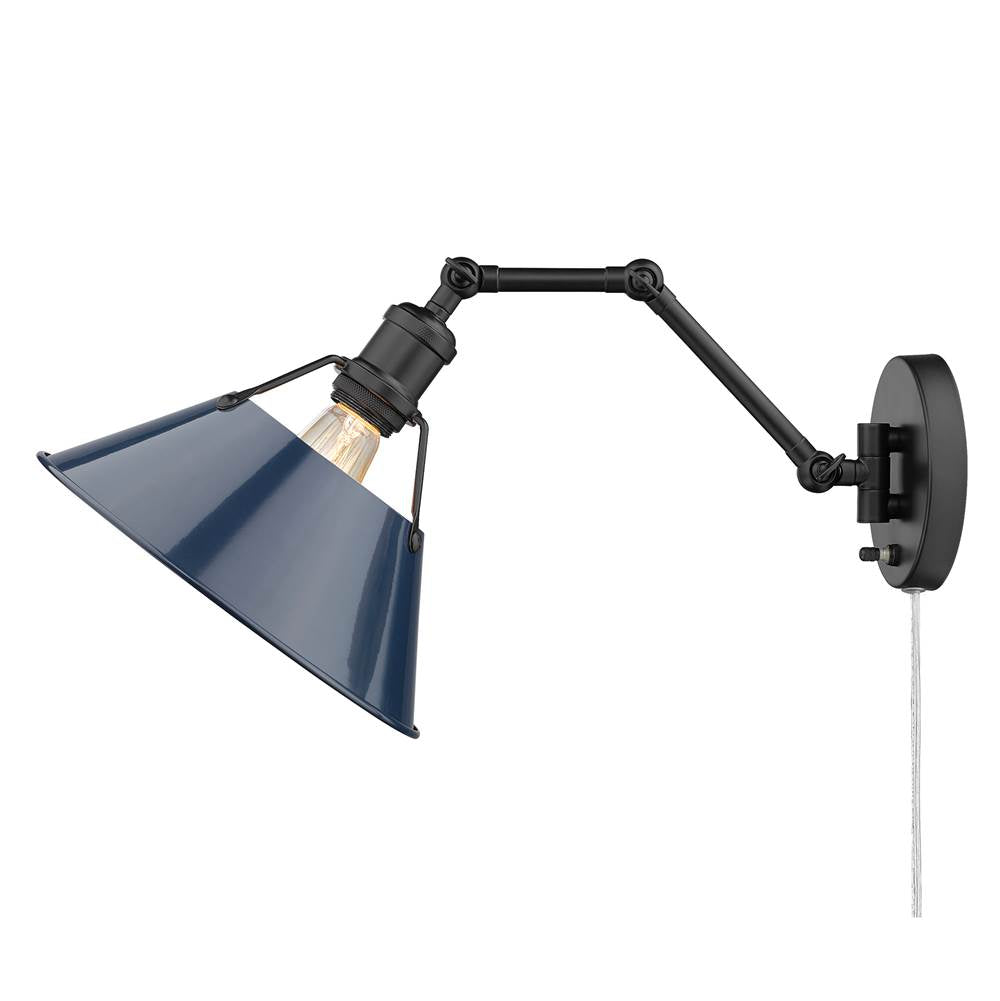 Golden Lighting 3306-A1W BLK-NVY Matte Black Yep By Golden Lighting Orwell 1-light Swing Arm Wall Lamp In Matte Black And Navy Blue Shade Image 3