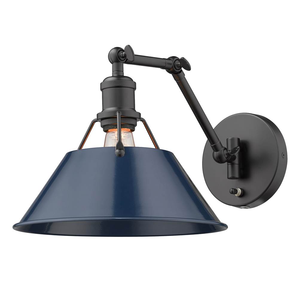 Golden Lighting 3306-A1W BLK-NVY Matte Black Yep By Golden Lighting Orwell 1-light Swing Arm Wall Lamp In Matte Black And Navy Blue Shade Image 2