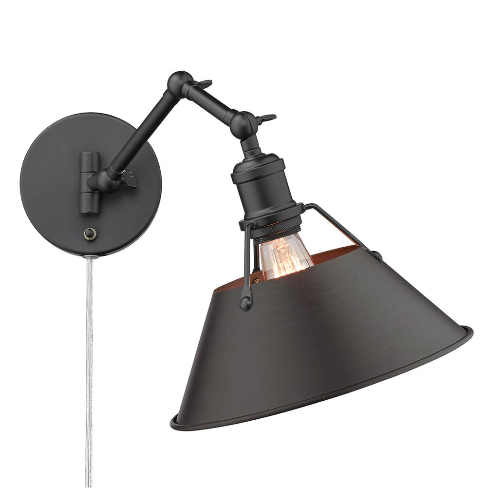 Golden Lighting 3306-A1W BLK-RBZ Matte Black Yep By Golden Lighting Orwell 1-light Swing Arm Wall Lamp In Matte Black And Rubbed Bronze Shade Image 4