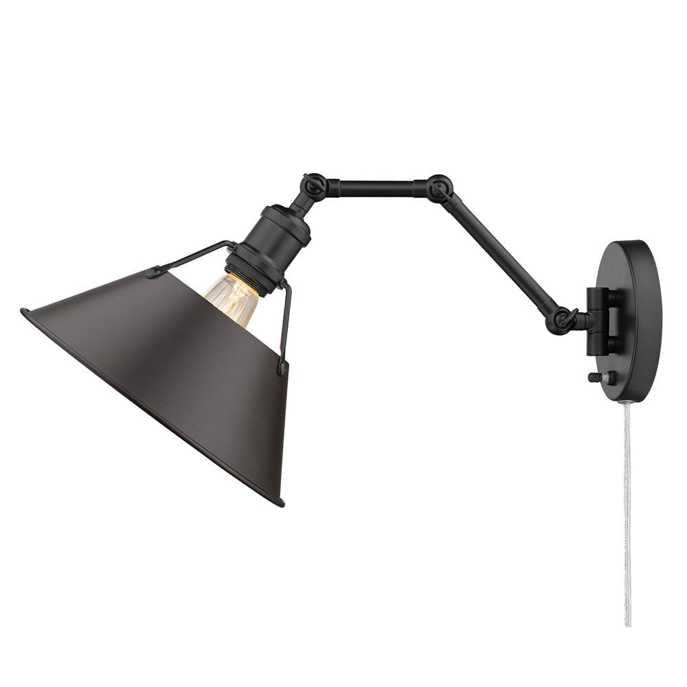 Golden Lighting 3306-A1W BLK-RBZ Matte Black Yep By Golden Lighting Orwell 1-light Swing Arm Wall Lamp In Matte Black And Rubbed Bronze Shade Image 3