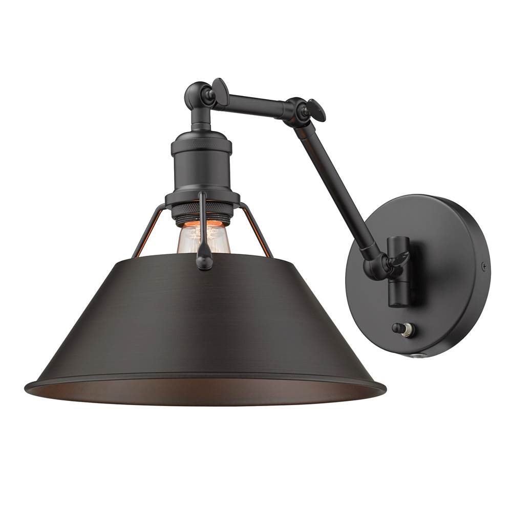Golden Lighting 3306-A1W BLK-RBZ Matte Black Yep By Golden Lighting Orwell 1-light Swing Arm Wall Lamp In Matte Black And Rubbed Bronze Shade Image 2